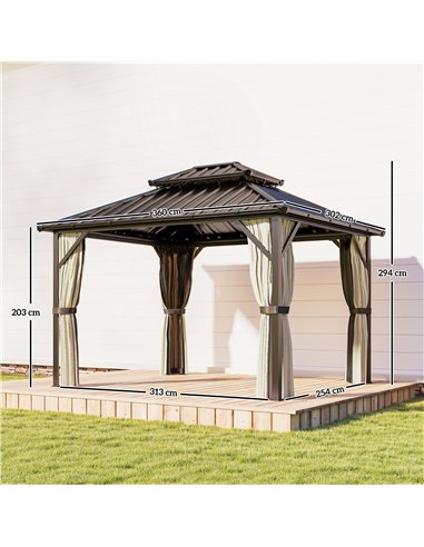 Outsunny 3x3.6 m Hardtop Gazebo Canopy with UPF50+ Double Galvanised Steel Roof, Aluminium Garden Gazebo Permanent Pavilion, Bro