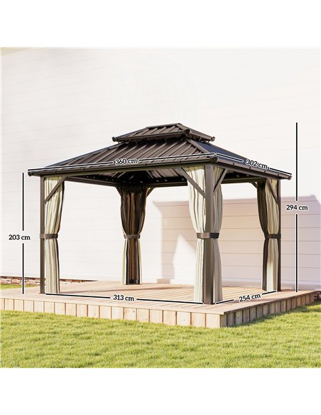 Outsunny 3x3.6 m Hardtop Gazebo Canopy with UPF50+ Double Galvanised Steel Roof, Aluminium Garden Gazebo Permanent Pavilion, Bro - pic 185938 | FastDaddyshop