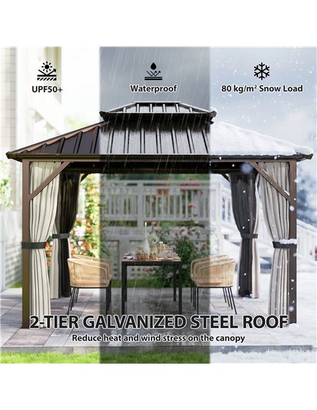 Outsunny 3x3.6 m Hardtop Gazebo Canopy with UPF50+ Double Galvanised Steel Roof, Aluminium Garden Gazebo Permanent Pavilion, Bro - pic 185939 | FastDaddyshop