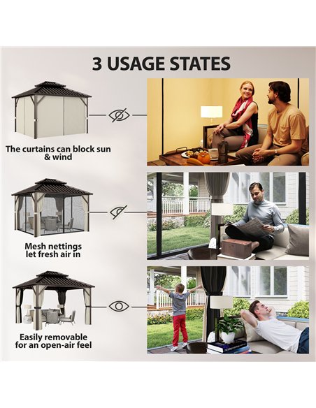 Outsunny 3x3.6 m Hardtop Gazebo Canopy with UPF50+ Double Galvanised Steel Roof, Aluminium Garden Gazebo Permanent Pavilion, Bro - pic 185941 | FastDaddyshop