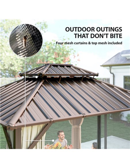 Outsunny 3x3.6 m Hardtop Gazebo Canopy with UPF50+ Double Galvanised Steel Roof, Aluminium Garden Gazebo Permanent Pavilion, Bro - pic 185942 | FastDaddyshop