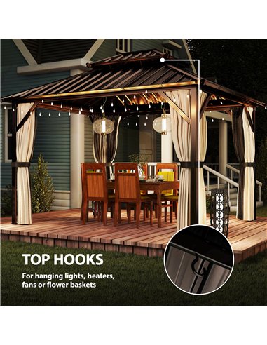 Outsunny 3x3.6 m Hardtop Gazebo Canopy with UPF50+ Double Galvanised Steel Roof, Aluminium Garden Gazebo Permanent Pavilion, Bro