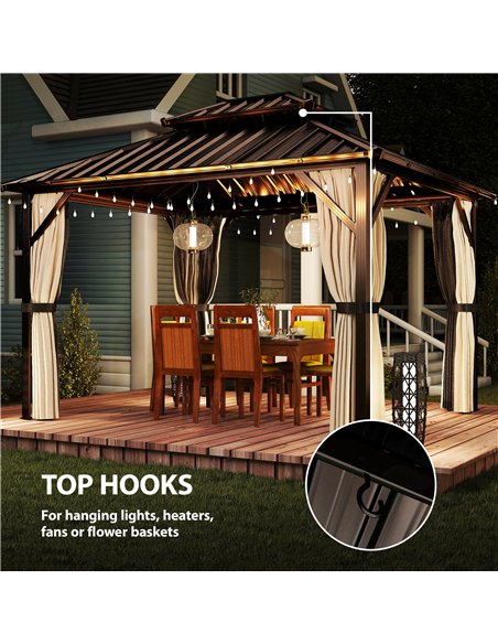 Outsunny 3x3.6 m Hardtop Gazebo Canopy with UPF50+ Double Galvanised Steel Roof, Aluminium Garden Gazebo Permanent Pavilion, Bro - pic 185943 | FastDaddyshop