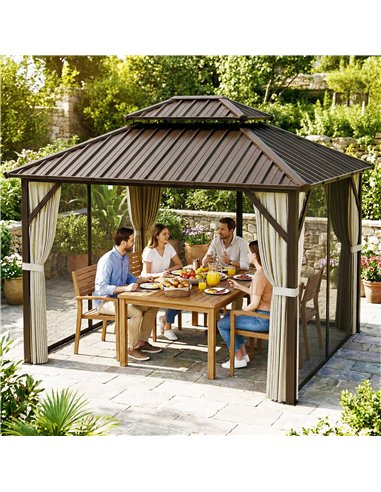 Outsunny 3x3.6 m Hardtop Gazebo Canopy with UPF50+ Double Galvanised Steel Roof, Aluminium Garden Gazebo Permanent Pavilion, Bro