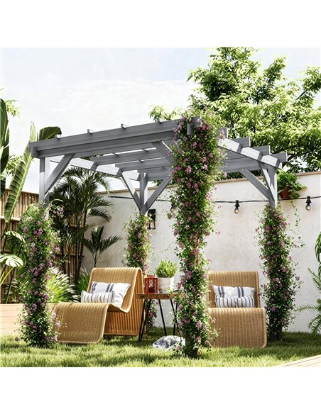Outsunny 2 x 2m Wooden Pergola Kit, Decorative Garden Gazebo Shelter with Stable Structure for Climbing Vines, Flowers, Grey - pic 185946 | FastDaddyshop