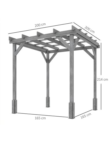 Outsunny 2 x 2m Wooden Pergola Kit, Decorative Garden Gazebo Shelter with Stable Structure for Climbing Vines, Flowers, Grey