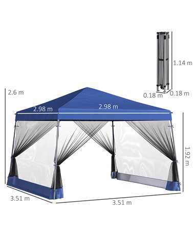 Outsunny 3.6x3.6m Outdoor Garden Pop-up Gazebo with Mesh Screen Side Walls, Blue