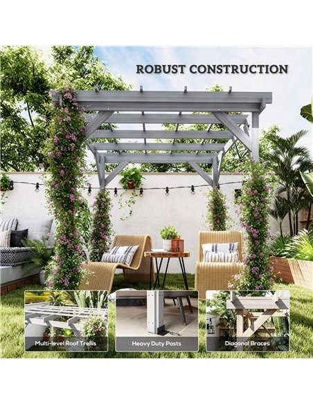 Outsunny 2 x 2m Wooden Pergola Kit, Decorative Garden Gazebo Shelter with Stable Structure for Climbing Vines, Flowers, Grey - pic 185950 | FastDaddyshop