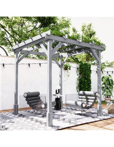 Outsunny 2 x 2m Wooden Pergola Kit, Decorative Garden Gazebo Shelter with Stable Structure for Climbing Vines, Flowers, Grey