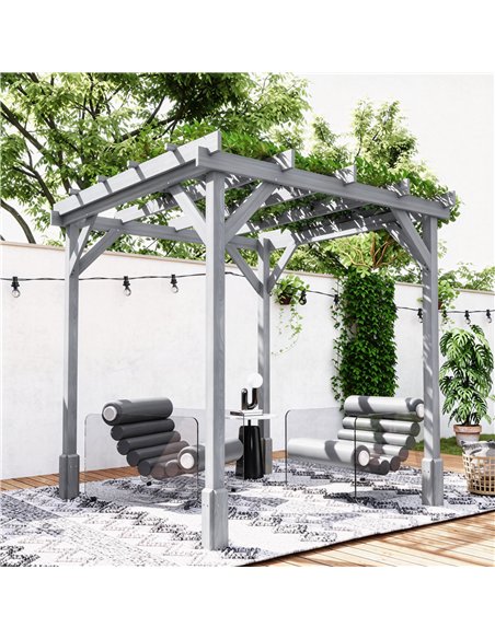 Outsunny 2 x 2m Wooden Pergola Kit, Decorative Garden Gazebo Shelter with Stable Structure for Climbing Vines, Flowers, Grey - pic 185953 | FastDaddyshop