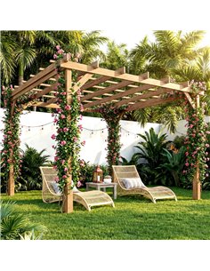 Outsunny 3 x 3 m Wooden Pergola Kit, Decorative Garden Gazebo Shelter with Stable Structure for Climbing Vines, Dark Brown 2
