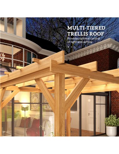 Outsunny 3 x 3 m Wooden Pergola Kit, Decorative Garden Gazebo Shelter with Stable Structure for Climbing Vines, Dark Brown