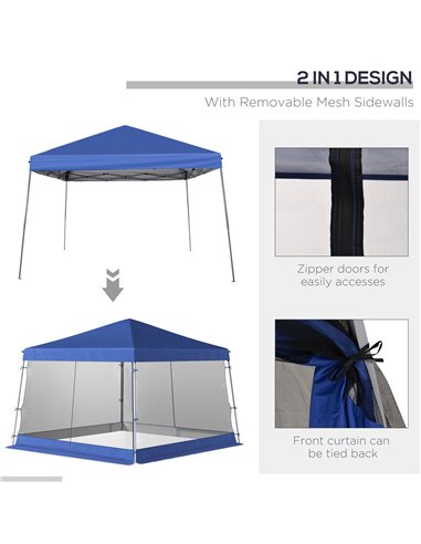 Outsunny 3.6 x 3.6m Outdoor Garden Pop-up Gazebo Canopy Tent Sun Shade Event Shelter Folding with Mesh Screen Side Walls  - Blue