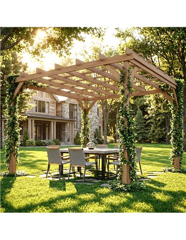 Outsunny 3 x 3 m Wooden Pergola Kit, Decorative Garden Gazebo Shelter with Stable Structure for Climbing Vines, Dark Brown