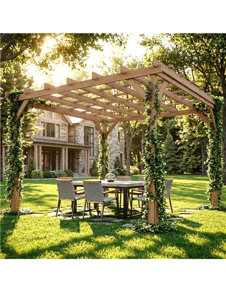 Outsunny 3 x 3 m Wooden Pergola Kit, Decorative Garden Gazebo Shelter with Stable Structure for Climbing Vines, Dark Brown - pic 185962 | FastDaddyshop