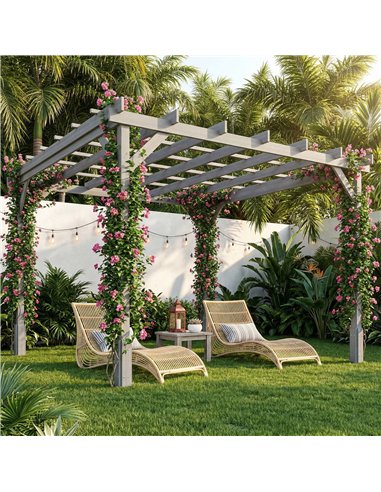 Outsunny 3 x 3 m Wooden Pergola Kit, Decorative Garden Gazebo Shelter with Stable Structure for Climbing Vines, Grey