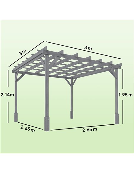 Outsunny 3 x 3 m Wooden Pergola Kit, Decorative Garden Gazebo Shelter with Stable Structure for Climbing Vines, Grey - pic 185965 | FastDaddyshop