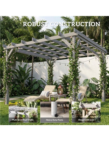 Outsunny 3 x 3 m Wooden Pergola Kit, Decorative Garden Gazebo Shelter with Stable Structure for Climbing Vines, Grey - pic 185968 | FastDaddyshop