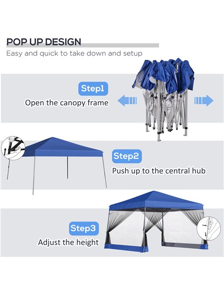 Outsunny 3.6 x 3.6m Outdoor Garden Pop-up Gazebo Canopy Tent Sun Shade Event Shelter Folding with Mesh Screen Side Walls  - Blue - pic 18597 | FastDaddyshop