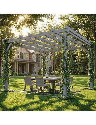 Outsunny 3 x 3 m Wooden Pergola Kit, Decorative Garden Gazebo Shelter with Stable Structure for Climbing Vines, Grey