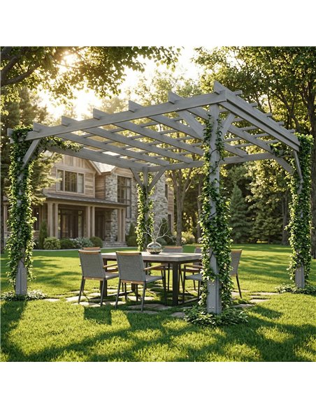 Outsunny 3 x 3 m Wooden Pergola Kit, Decorative Garden Gazebo Shelter with Stable Structure for Climbing Vines, Grey - pic 185971 | FastDaddyshop