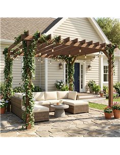 Outsunny 3 x 3 m Wooden Pergola Kit, Garden Pergola Gazebo Grape Trellis with Triangle Supports, Maple Wood-effect 2