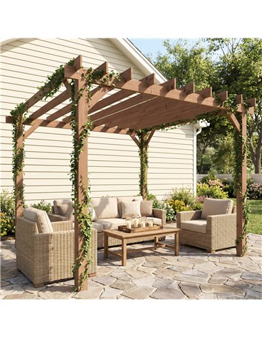 Outsunny 3 x 3 m Wooden Pergola Kit, Garden Pergola Gazebo Grape Trellis with Triangle Supports, Maple Wood-effect