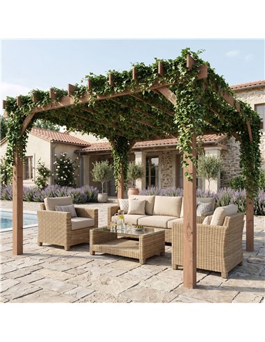 Outsunny 3 x 3 m Wooden Pergola Kit, Garden Pergola Gazebo Grape Trellis with Triangle Supports, Maple Wood-effect