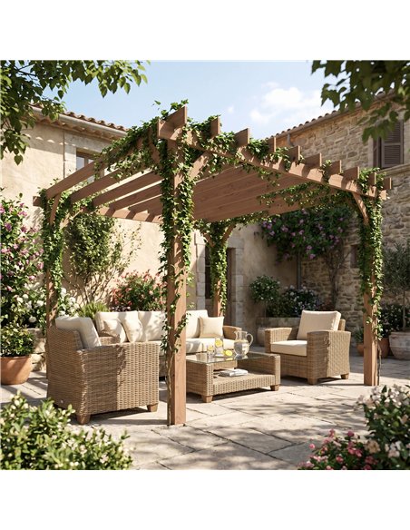 Outsunny 3 x 3 m Wooden Pergola Kit, Garden Pergola Gazebo Grape Trellis with Triangle Supports, Maple Wood-effect - pic 185980 | FastDaddyshop
