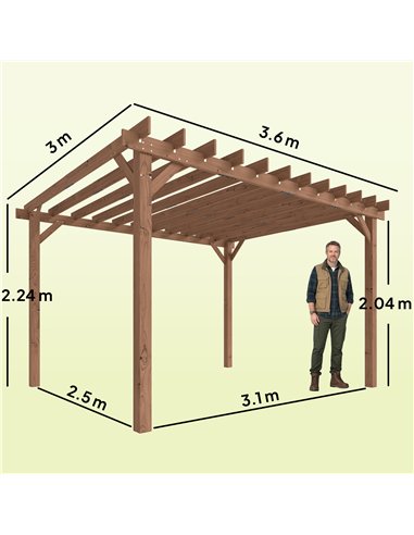 Outsunny 3.6 x 3 m Wooden Pergola Kit, Garden Pergola Gazebo Grape Trellis with Triangle Supports, Maple Wood-effect