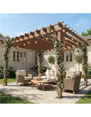 Outsunny 3.6 x 3 m Wooden Pergola Kit, Garden Pergola Gazebo Grape Trellis with Triangle Supports, Maple Wood-effect