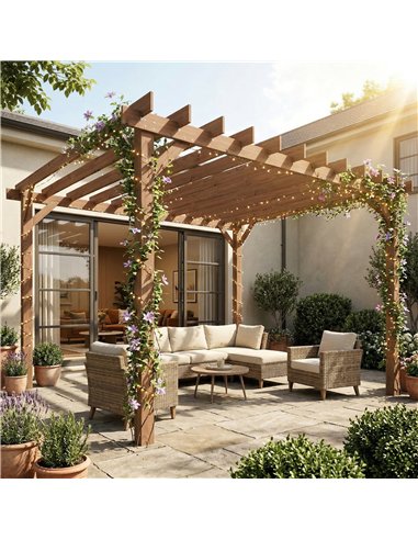 Outsunny 3.6 x 3 m Wooden Pergola Kit, Garden Pergola Gazebo Grape Trellis with Triangle Supports, Maple Wood-effect
