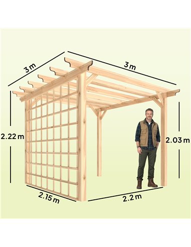 Outsunny 3 x 3 m Wooden Pergola Kit, Garden Pergola Gazebo Arch with Trellis for Climbing Vines, Flowers, Nature Wood Finish