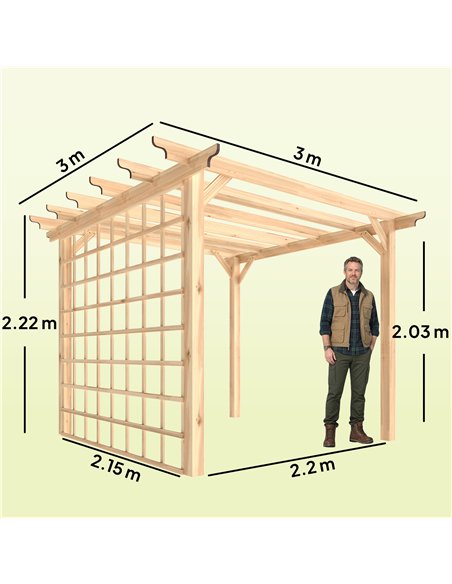 Outsunny 3 x 3 m Wooden Pergola Kit, Garden Pergola Gazebo Arch with Trellis for Climbing Vines, Flowers, Nature Wood Finish - pic 185992 | FastDaddyshop