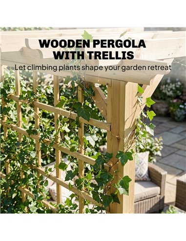 Outsunny 3 x 3 m Wooden Pergola Kit, Garden Pergola Gazebo Arch with Trellis for Climbing Vines, Flowers, Nature Wood Finish