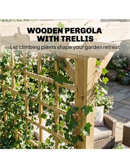 Outsunny 3 x 3 m Wooden Pergola Kit, Garden Pergola Gazebo Arch with Trellis for Climbing Vines, Flowers, Nature Wood Finish - pic 185993 | FastDaddyshop
