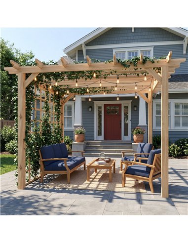 Outsunny 3 x 3 m Wooden Pergola Kit, Garden Pergola Gazebo Arch with Trellis for Climbing Vines, Flowers, Nature Wood Finish
