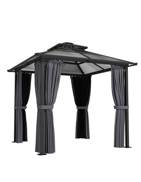 Outsunny 2.5 x 2.5 m Hardtop Gazebo Canopy with Double PC Roof, Drainage Gutters, Garden Gazebo Permanent Pavilion, Dark Grey - pic 185999 | FastDaddyshop