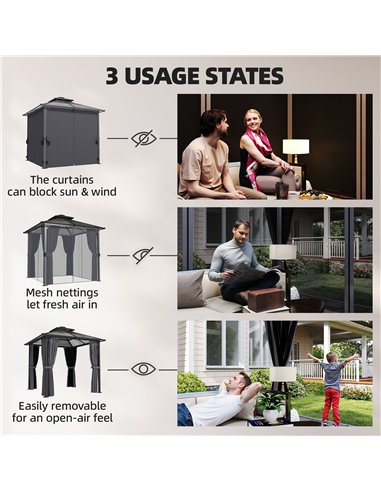 Outsunny 2.5 x 2.5 m Hardtop Gazebo Canopy with Double PC Roof, Drainage Gutters, Garden Gazebo Permanent Pavilion, Dark Grey