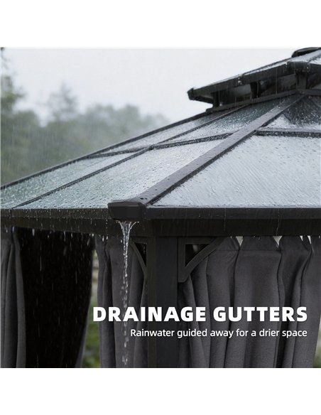 Outsunny 2.5 x 2.5 m Hardtop Gazebo Canopy with Double PC Roof, Drainage Gutters, Garden Gazebo Permanent Pavilion, Dark Grey - pic 186005 | FastDaddyshop