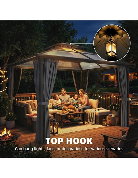 Outsunny 2.5 x 2.5 m Hardtop Gazebo Canopy with Double PC Roof, Drainage Gutters, Garden Gazebo Permanent Pavilion, Dark Grey - pic 186006 | FastDaddyshop