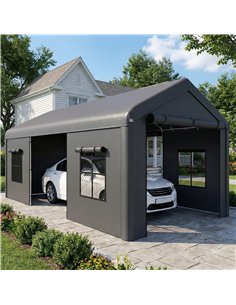 Outsunny 3 x 6 m Heavy Duty Carport, Portable Garage Car Canopy Tent with Galvanised Frame, Doors, Windows, Dark Grey 2