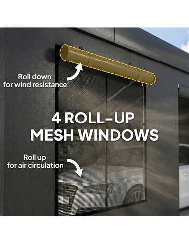 Outsunny 3 x 6 m Heavy Duty Carport, Portable Garage Car Canopy Tent with Galvanised Frame, Doors, Windows, Dark Grey