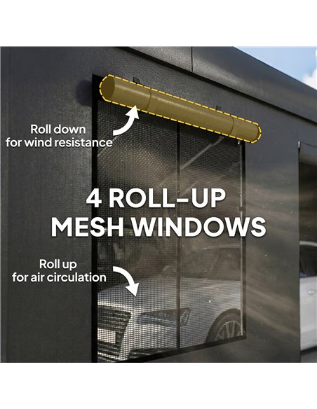 Outsunny 3 x 6 m Heavy Duty Carport, Portable Garage Car Canopy Tent with Galvanised Frame, Doors, Windows, Dark Grey - pic 186012 | FastDaddyshop