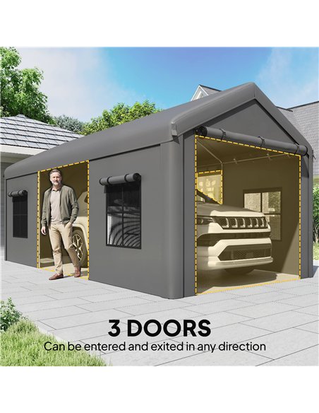 Outsunny 3 x 6 m Heavy Duty Carport, Portable Garage Car Canopy Tent with Galvanised Frame, Doors, Windows, Dark Grey - pic 186013 | FastDaddyshop