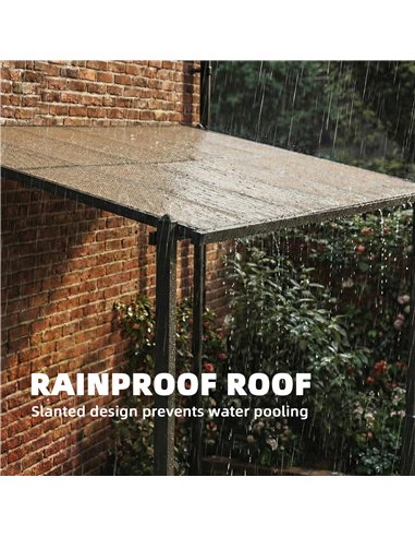 Outsunny 3.6 x 3 m Lean to Garden Pergola with PC Roof, Aluminium Frame Hardtop Gazebo Pergola with Drainage Gutters, Dark Grey