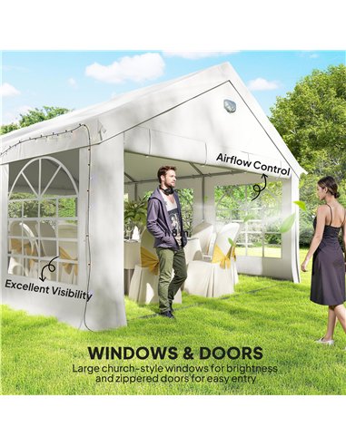 Outsunny 6 x 4 m Party Tent, Heavy Duty Gazebo Canopy with Windows, Outdoor Party Wedding Tent with 4 Removable Sidewalls