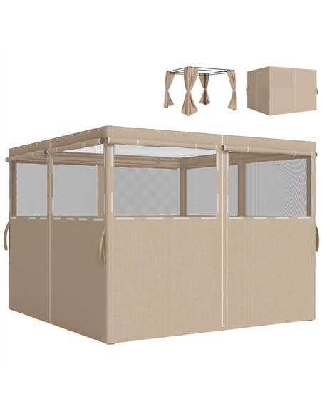Outsunny 4 Pack Replacement Gazebo Curtains Privacy Panel for Most 3 x 3 m Gazebo, Outdoor Shelter Sidewalls, Khaki - pic 186044 | FastDaddyshop