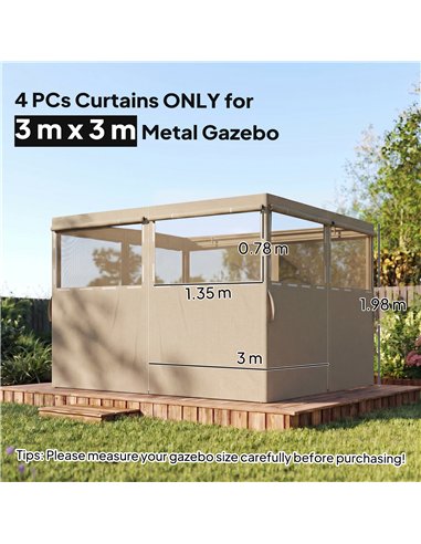 Outsunny 4 Pack Replacement Gazebo Curtains Privacy Panel for Most 3 x 3 m Gazebo, Outdoor Shelter Sidewalls, Khaki