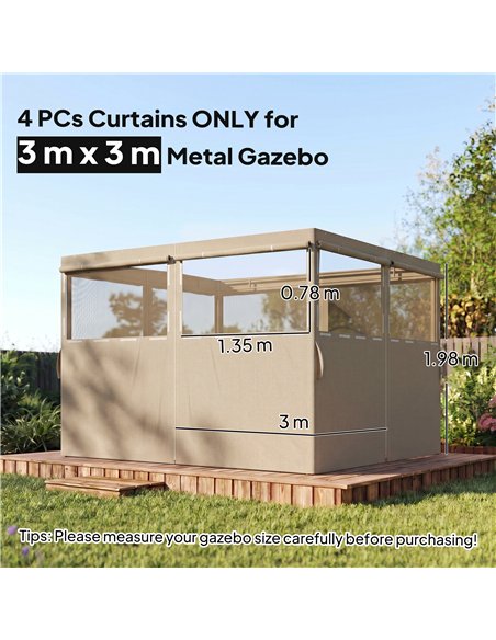 Outsunny 4 Pack Replacement Gazebo Curtains Privacy Panel for Most 3 x 3 m Gazebo, Outdoor Shelter Sidewalls, Khaki - pic 186046 | FastDaddyshop